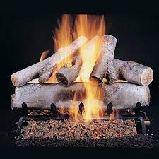 Rasmussen Df Wb306 Double Sided Birch Log Set With Stainless Steel 30 Inch Double Face Custom Embers Pan Df Cf Burner And Remote Ready Safety