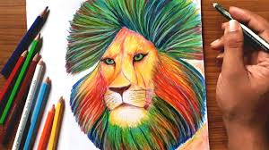 lion face pencil colour drawing