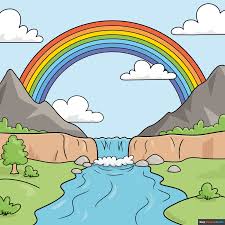 how to draw an easy rainbow scenery