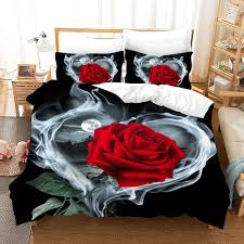 3d Printed Red Rose Bedding Queen For
