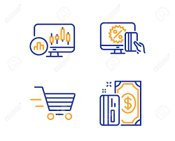 Candlestick Chart Online Shopping And Delivery Shopping Icons