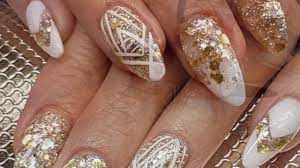 white gold acrylic almond nail design
