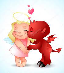 Demon and angel kissing