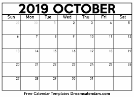 Printable October 2019 Calendar By Dream Calendars On Codepen