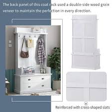 Urtr White Hall Tree And Shoe Storage Bench With Drawers Wooden Coat Rack With 5 Hooks For Mudroom Organization Entryway