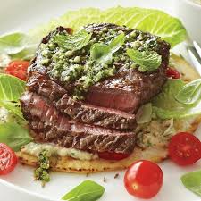 barbecued steaks with baba ghanoush