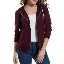 Women S Long Sleeve Casual Zip Up Hoodie Jacket Lightweight Sweatshirt Wine Red C1184agor3x