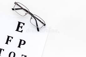 Eye Examination Eyesight Test Chart And Glasses On White