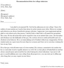 Ideas Collection College Admission Recommendation Letter Sample On