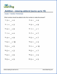 Grade 1 Math Worksheet Addition With