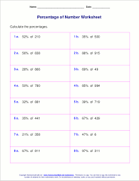 printable percentage of number worksheets