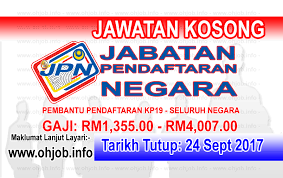 Portal jawatan kosong kerajaan anda membawakan peluang pekerjaan di jabatan pendaftaran negara (jpn) yang kini dibuka untuk warganegara malaysia dan kepada yang berminat serta berkelayakan dipelawa untuk mengisi. Jawatan Kosong Jpn Jabatan Pendaftaran Negara 24 September 2017 Jawatan Kosong Kerajaan Swasta Terkini Malaysia 2021 2022