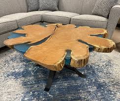 Natural Sky Blue Live Edge Coffee Table