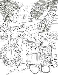 Hand drawing coloring pages for children and adults. Printable Girls Relaxing On The Beach Coloring Page For Both Aldults And Kids