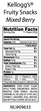 fruit snacks nutritional label
