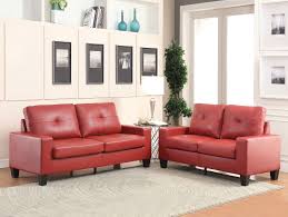 red faux leather sofa and loveseat oc