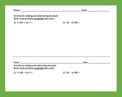 Warm Up Exit Slip For Adding And Subtracting Decimals