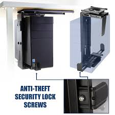 There are varying sizes of pc towers depending on the size of motherboard and the number of hard drive slots you want to have available for future storage upgrades. Cpu Under Desk Mount Computer Tower Holder Anti Theft Mi 7156 Mount It