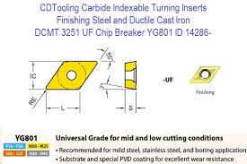 Dcmt 3251 Uf Chip Breaker Grade Yg801 Carbide Insert For Finishing Steels Ductile Cast Iron 10 Pack Id 14286