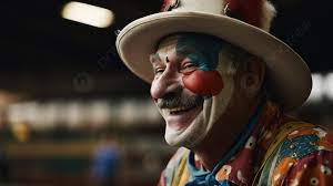 an old clown wearing clown paint faces