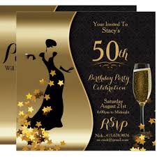Black Gold Art Deco 50th Birthday Invitation