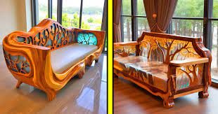 these wood and epoxy sofas are