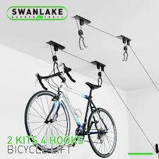 The hand operated pulley system helps you lift and lower heavier objects. 2 Pack Bike Lift Hoist Bicycle Lift Ceiling Mounted Garage Hanger Pulley Rack Ebay