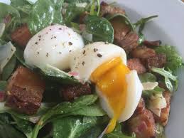 egg salad with crispy pork belly