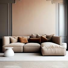 light brown sofa with beige carpet