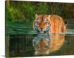 Tiger In Water Wall Art Canvas Prints
