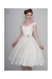Daisy Rae Tea Length 1950s Vintage Style Short Wedding Dress In Lace With Cap Sleeve