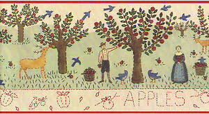 Deer cabin lodge wallpaper border. Apple Orchard Apples Farm Country Vintage Primitive Folk Art Wallpaper Border Ebay