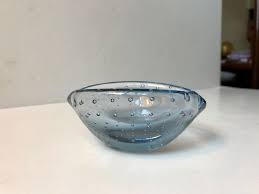 blue murano bubble glass ashtray from