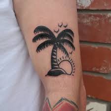 Minimalist wave and sun temporary tattoo. 120 Best Palm Tree Tattoo Designs And Meaning Ideas Of 2019