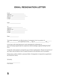 free e mail resignation letter template