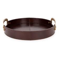 Leather Serving Tray With Brass Handles