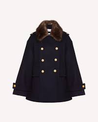Redvalentino Pea Coat In Naval Wool