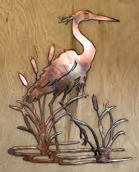 Heron Bird Copper Patina Metal Wall Art