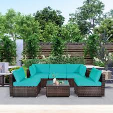 6 Pieces Patio Rattan Furniture Set