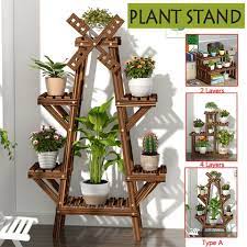 Vintage Wood Plant Stand Balcony Flower