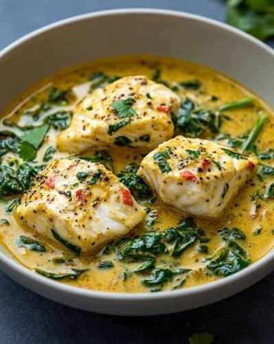 Kokos-Fisch-Curry mit Blattspinat