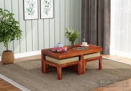 Get the best deals on scandinavian coffee tables. Buy Farrow Center Table With Stools Honey Finish Online In India Wooden Street
