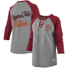 Details About Virginia Tech Hokies Pressbox Womens Two Hit Lace Up Raglan Long Sleeve T Shirt