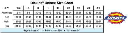 Dickies Unisex Size Chart Fashion Scrub Depot