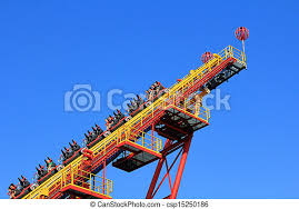 A roller coaster is a type of amusement ride that employs a form of elevated railroad track designed with tight turns, steep slopes, and sometimes inversions. Boomerang A Roller Coaster Track In Red And Yellow At Wiener Prater Prater Amusement Park The Train Features Formula One Canstock