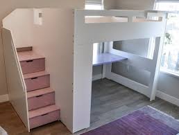 queen loft bed in lavender and white