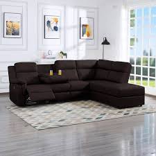 Magic Home 110 In Pu Leather Recliner Sectional Sofa L Shaped Corner Couch With Storage Chaise Lumbar Support And Cup Holders Dark Brown