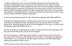 Solved 1 If Bills Marginal Tax Rate Is 0 And Charitabl