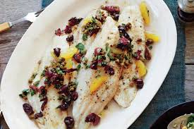 sea b with citrus olive caper sauce