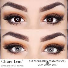 green contact lenses on dark brown eyes